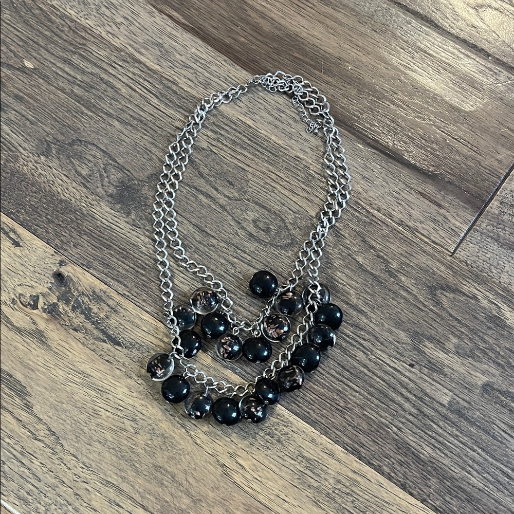 Chic Black and Silver Beaded Necklace